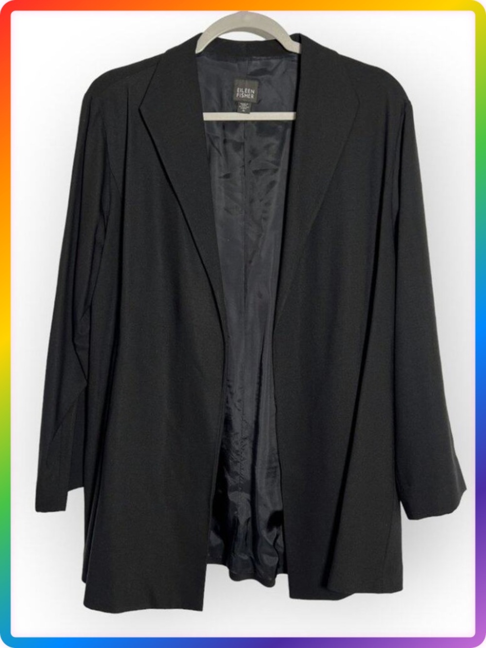 Eileen Fisher Open Front Wool Blazer SIZE M Black Italian Minimalist Jacket